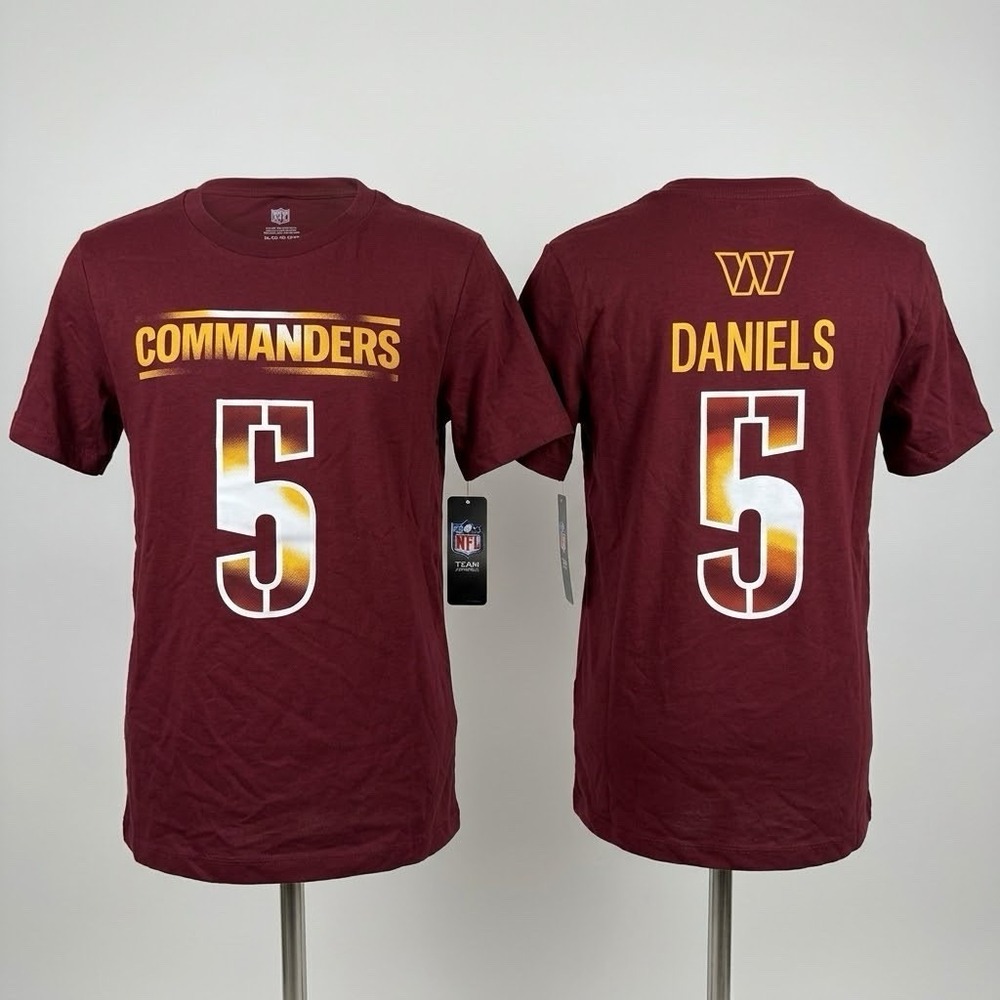 NEW Jayden Daniels #5 Washington Commanders Youth XL 18/20 NFL T-Shirt Burgundy